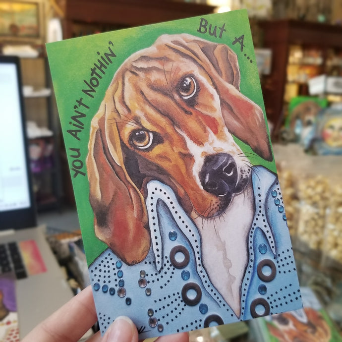 DJ Kelly Hound Dog Postcard Green (4