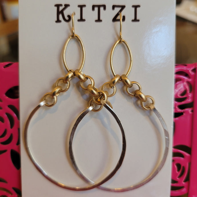 Kitzi Jewelry Earrings Silver & Gold w/Chain 330