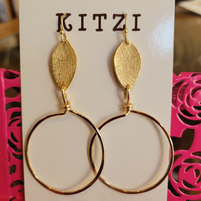 Kitzi Jewelry Earrings Gold Leaf Hoops 336
