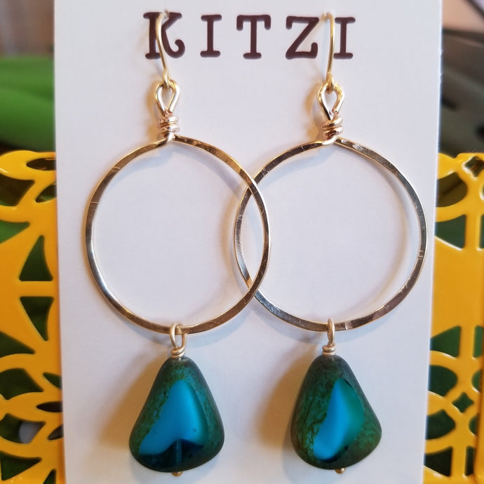 Kitzi Jewelry Earrings Blue Gem Drop Hoops 351