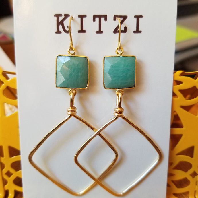 Kitzi Jewelry Earrings Diamond Hoops & Blue Stones