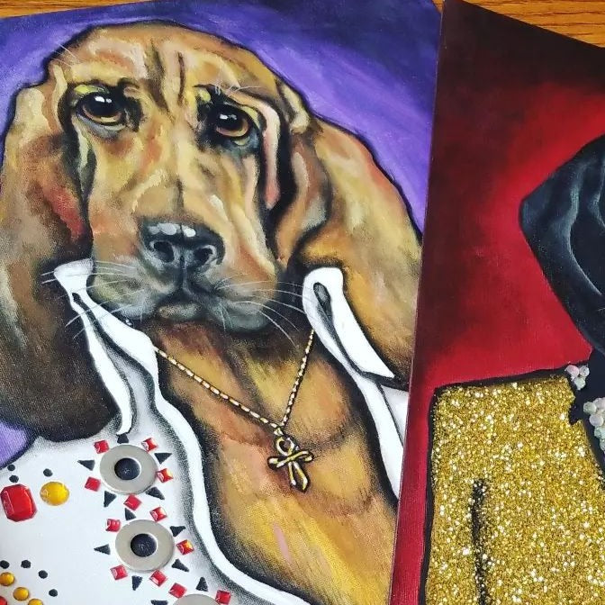 DJ Kelly Elvis Hound Dogs Paintings