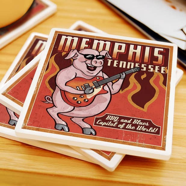 Memphis Guitar Pig Ceramic Coaster